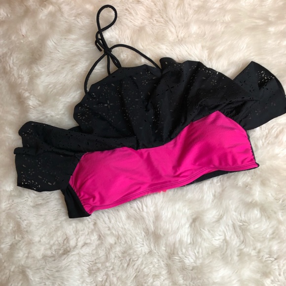 3/$10 OP Black and Hot Pink Flounce Bikini Top, 11 - Picture 4 of 5